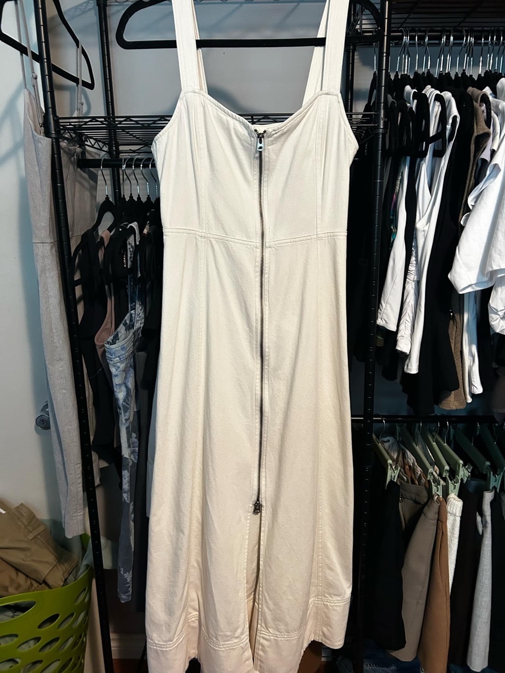 GAP Denim Cream Zip-Front Midi Dress - Size small